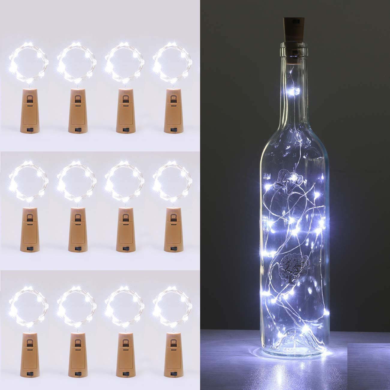 12 Pack] LED Bouteille Guirlande Lumineuse Blanc Chaud, 2m 20 LED
