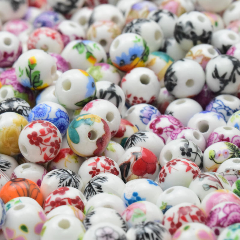 30 Pièces 10mm Rondes Petites Perles En Céramique Florales - Temu France