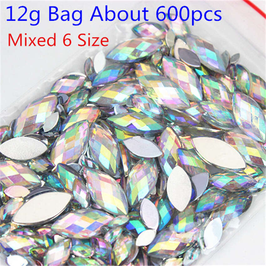 Mixed 300pcs Crystal Clear AB Rhinestones DIY Non Hotfix Flatback