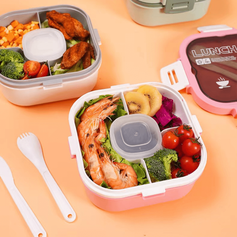 Meal Prep Container, Portable 1100ml Independent Space Lunch Box With  Chopsticks For Office For Office Workers Purple,Green,Blue Yellow,Tender  Pink 