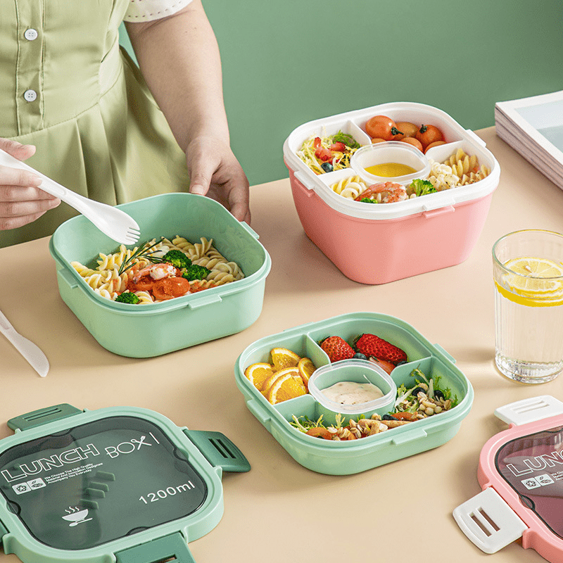 Grofry Lunch Holder Box Multi-grid BPA Free Large Capacity Portable Sandwich Box Salad Food Containers for School, Men's, Green