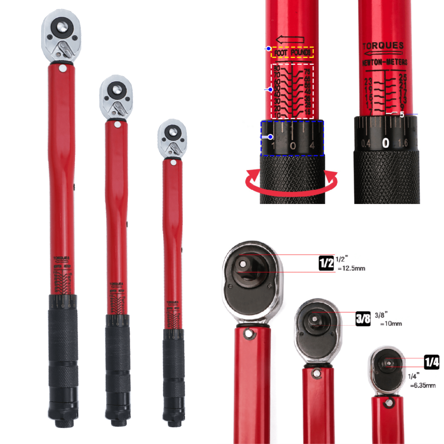 

Precise Ratchet Wrench Key Set - 5-210n.m Torque Wrench Bike 1/4, 3/8 & 1/2 Square Drive Hand Tools