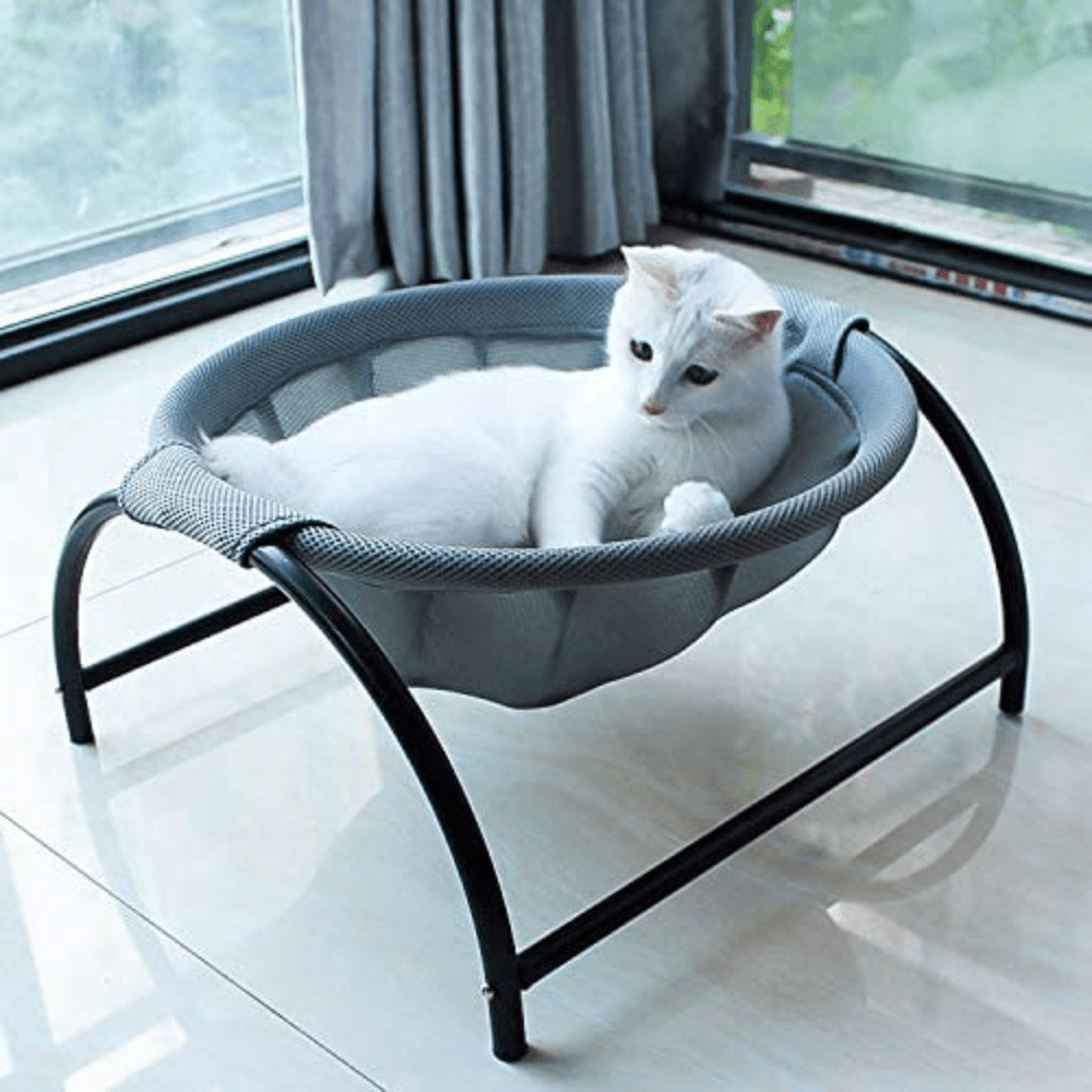 Hamaca para gatos de 24 pulgadas, sofá cama elevada con soporte resistente,  silla de descanso elevada para gatitos de interior y gatos adultos (lona