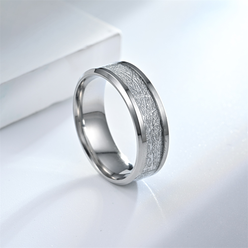 Rime Silk Pattern Titanium Steel Men Ring