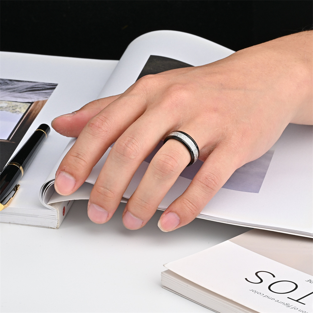 Rime Silk Pattern Titanium Steel Men Ring