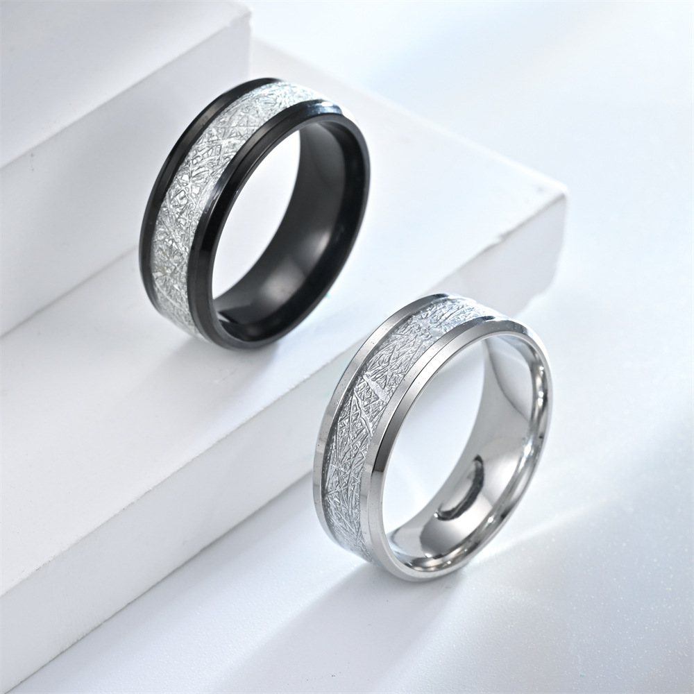 Rime Silk Pattern Titanium Steel Men Ring
