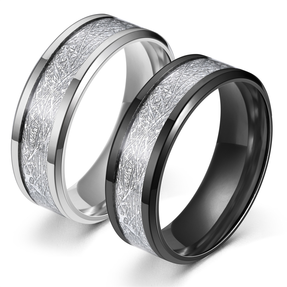 Rime Silk Pattern Titanium Steel Men Ring