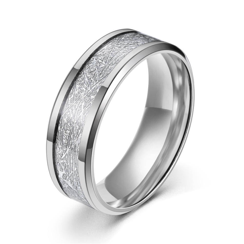 Rime Silk Pattern Titanium Steel Men Ring