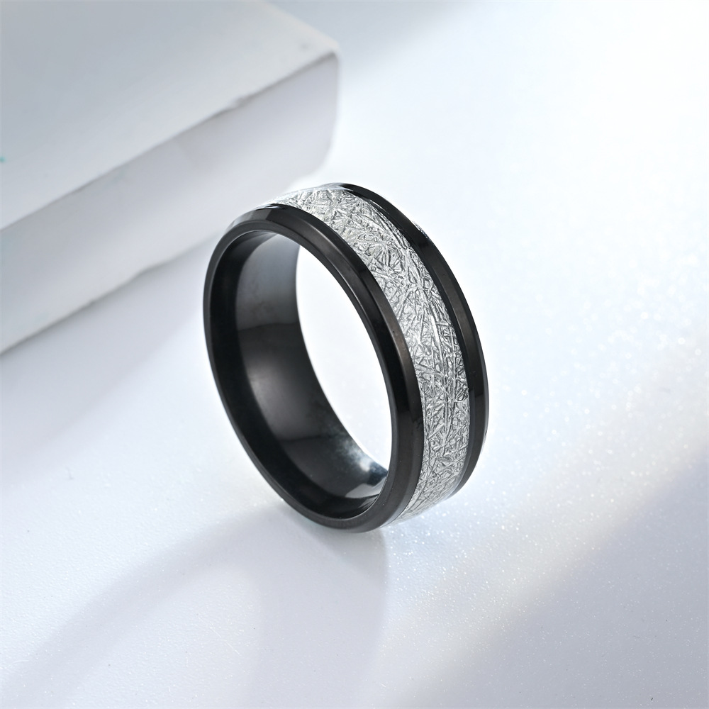 Rime Silk Pattern Titanium Steel Men Ring