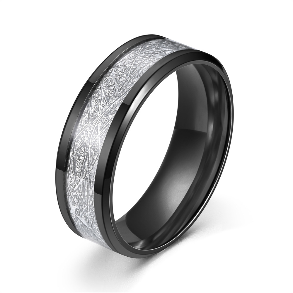 Rime Silk Pattern Titanium Steel Men Ring