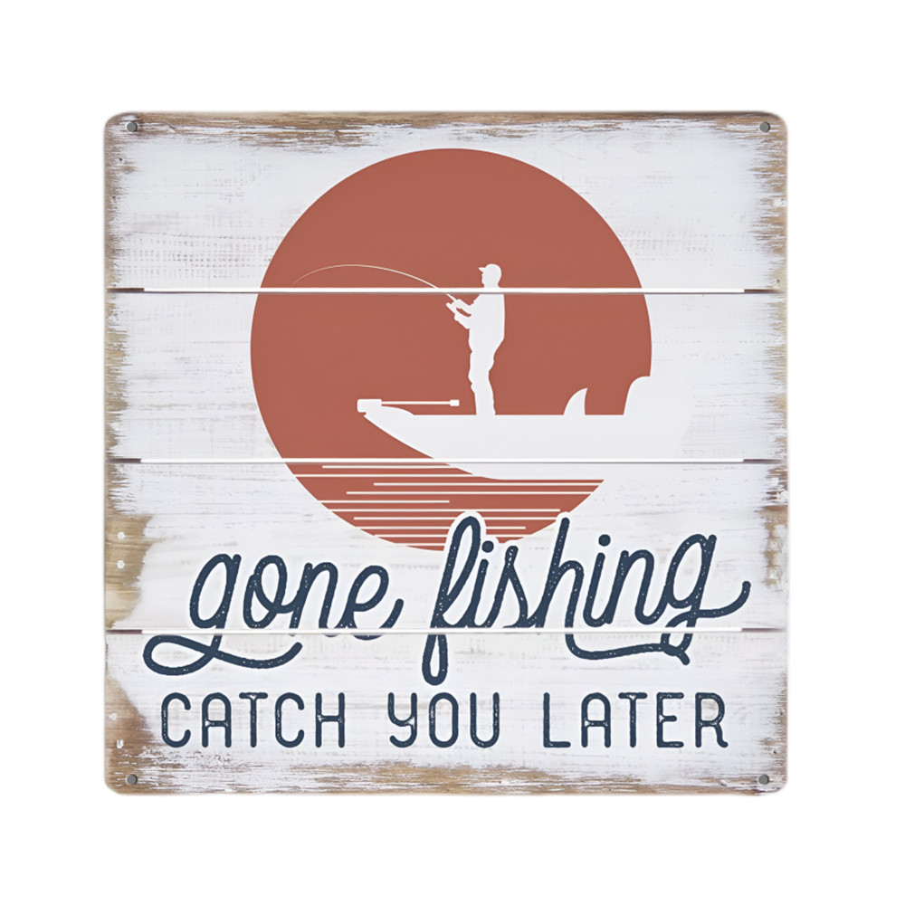 1pc Retro Square Metal Tin Sign, Gone Fishing Catch You Later Metal Sign,  Iron Painting, Wall Art Decor, Vintage Kitchen Garage Cafe Bar Pub Living Ro