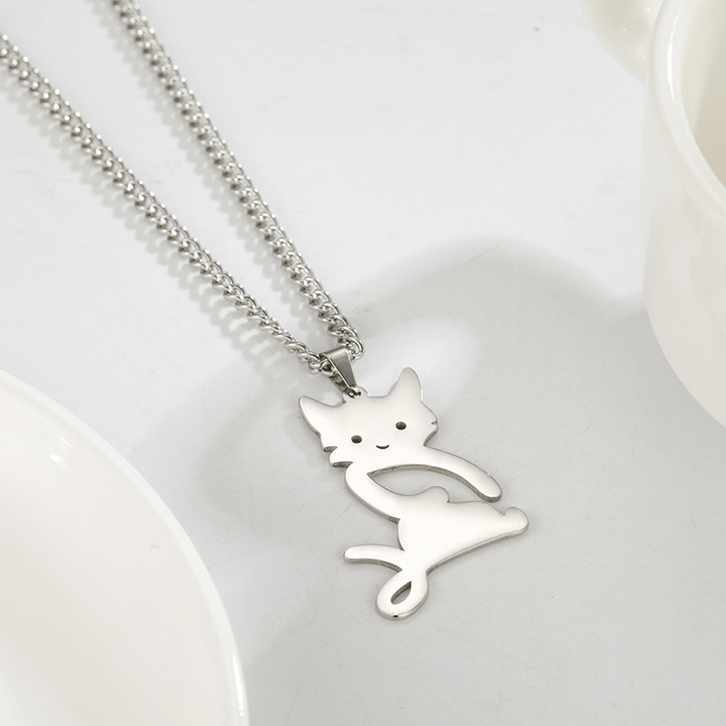 Mouse And Cat Pendant Stainless Steel Necklace For Men, Fashion Accessories  Fish And Cat