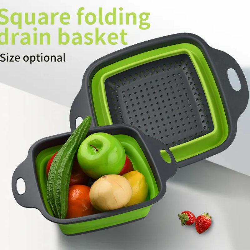Folding Silicone Drain Basket Fruit Vegetable Washing Basket
