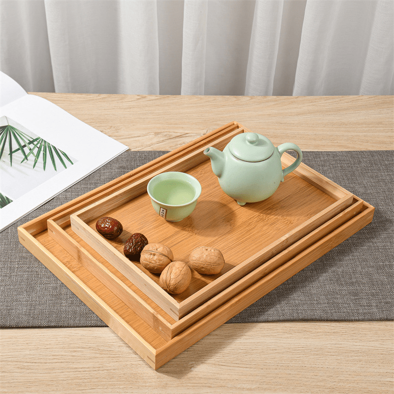 Bandeja de té Rectangular de madera de bambú, bandeja de madera maciza,  bandeja de soporte para
