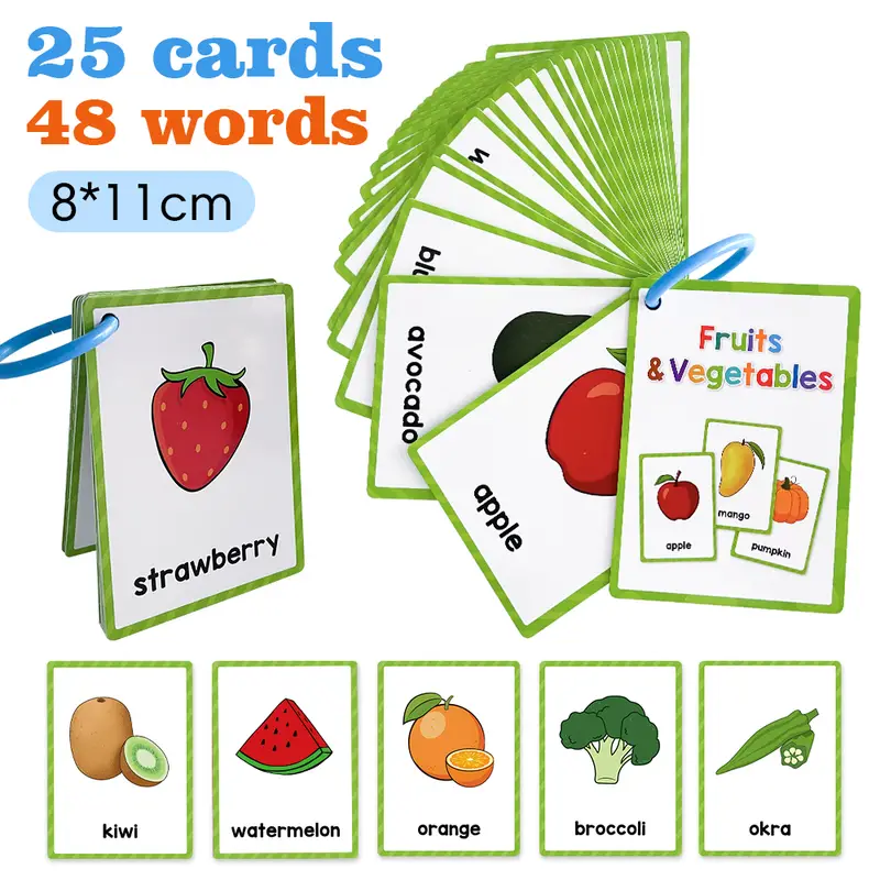25 Carte 45 Parole Frutta Verdura Inglese Flashcards Pocket - Temu Italy
