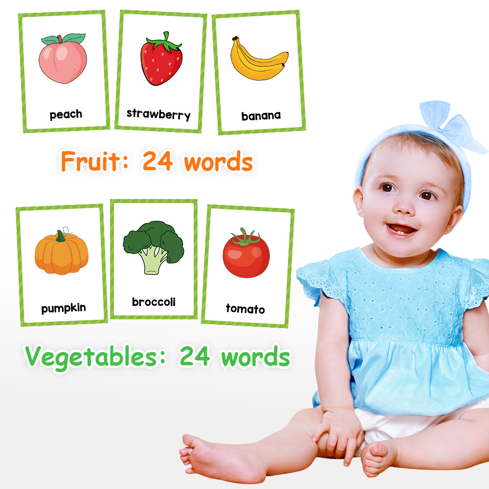 25 Cards 45 Words Fruits Vegetable English Flashcards Pocket - Temu