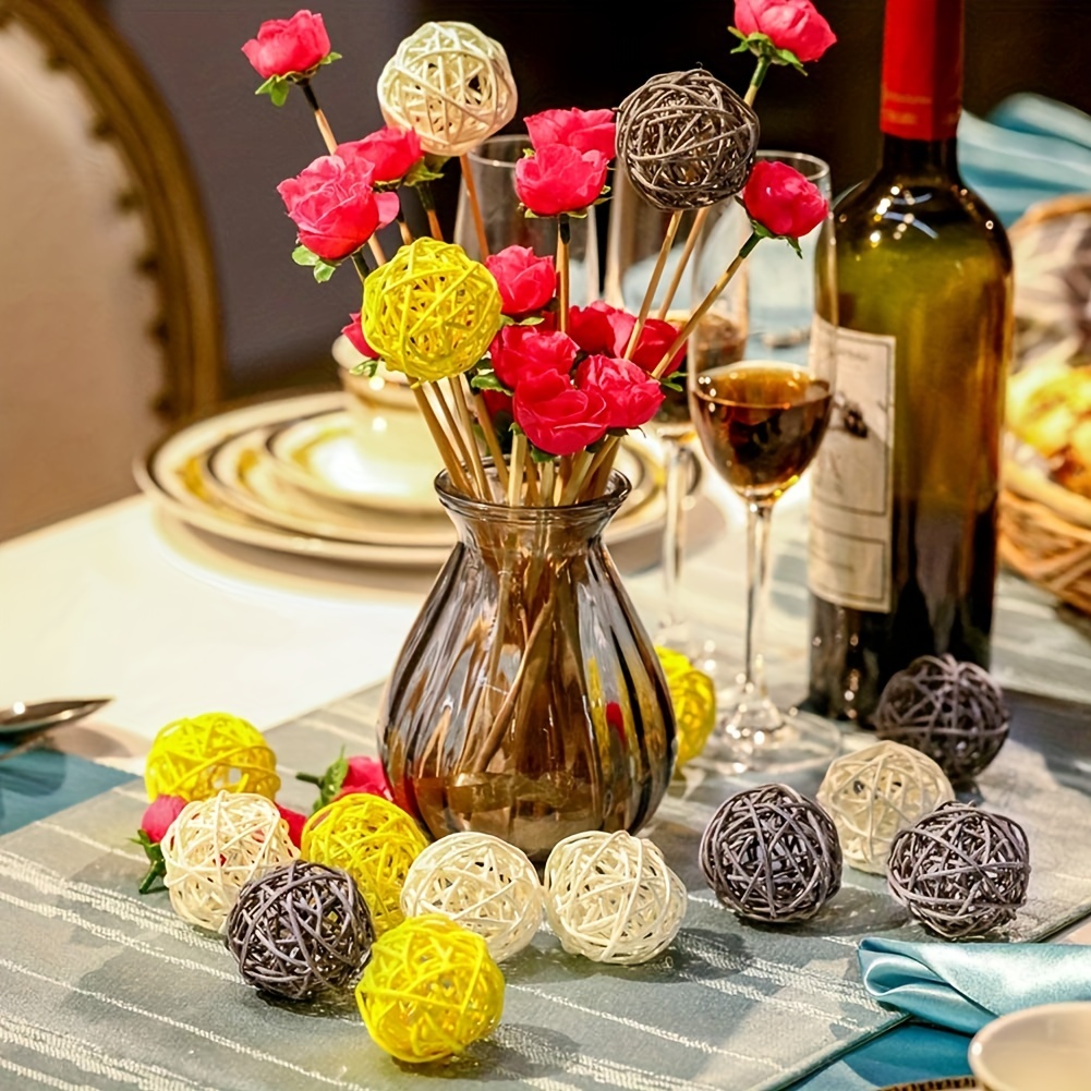  USMOLA 18 bolas decorativas para cuenco de centro de mesa, 6  bolas de musgo falsas + 12 bolas de mimbre de ratán, bolas decorativas de  musgo artificial para decoración del hogar