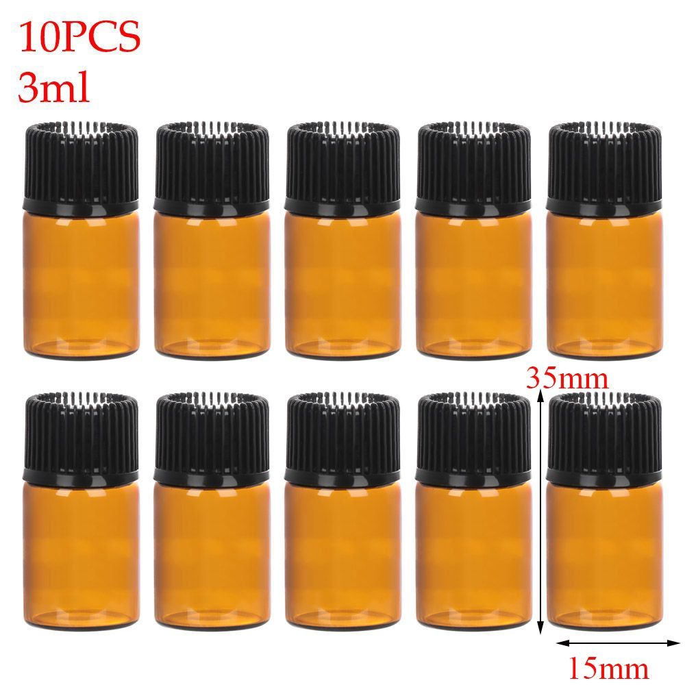 10pcs 1ml Ambre Verre Flacon Vide Huile Essentielle W/Orifice Réducteur  Neuf