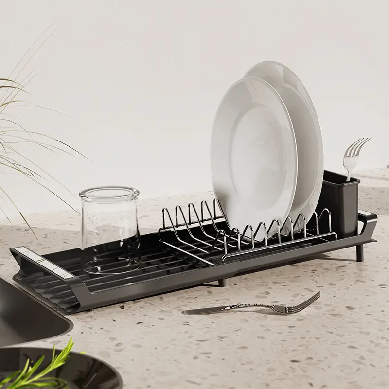 Dish Drying Rack, Extendable Dish Drainer Rack With Drainboard Set, Utensil  Cup Holder For Kitchen Counter Cabinet, Kitchen Accessories - Temu