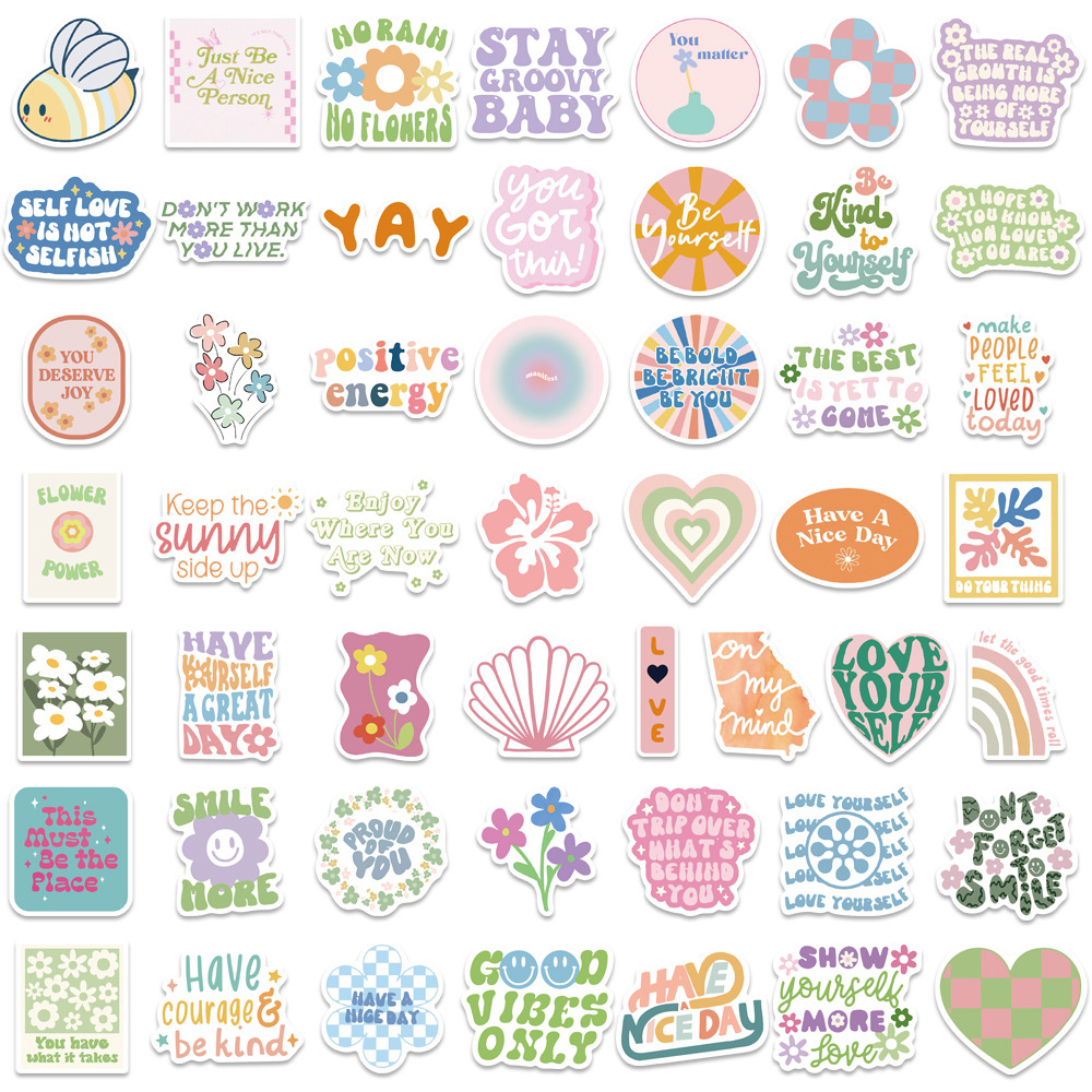 Cute Preppy Stickers 50 Pcs, Pastel Inspirational Stickers, Vinyl  Waterproof Aesthetic Motivational Stickers for Water Bottles Laptop Phone  Computer