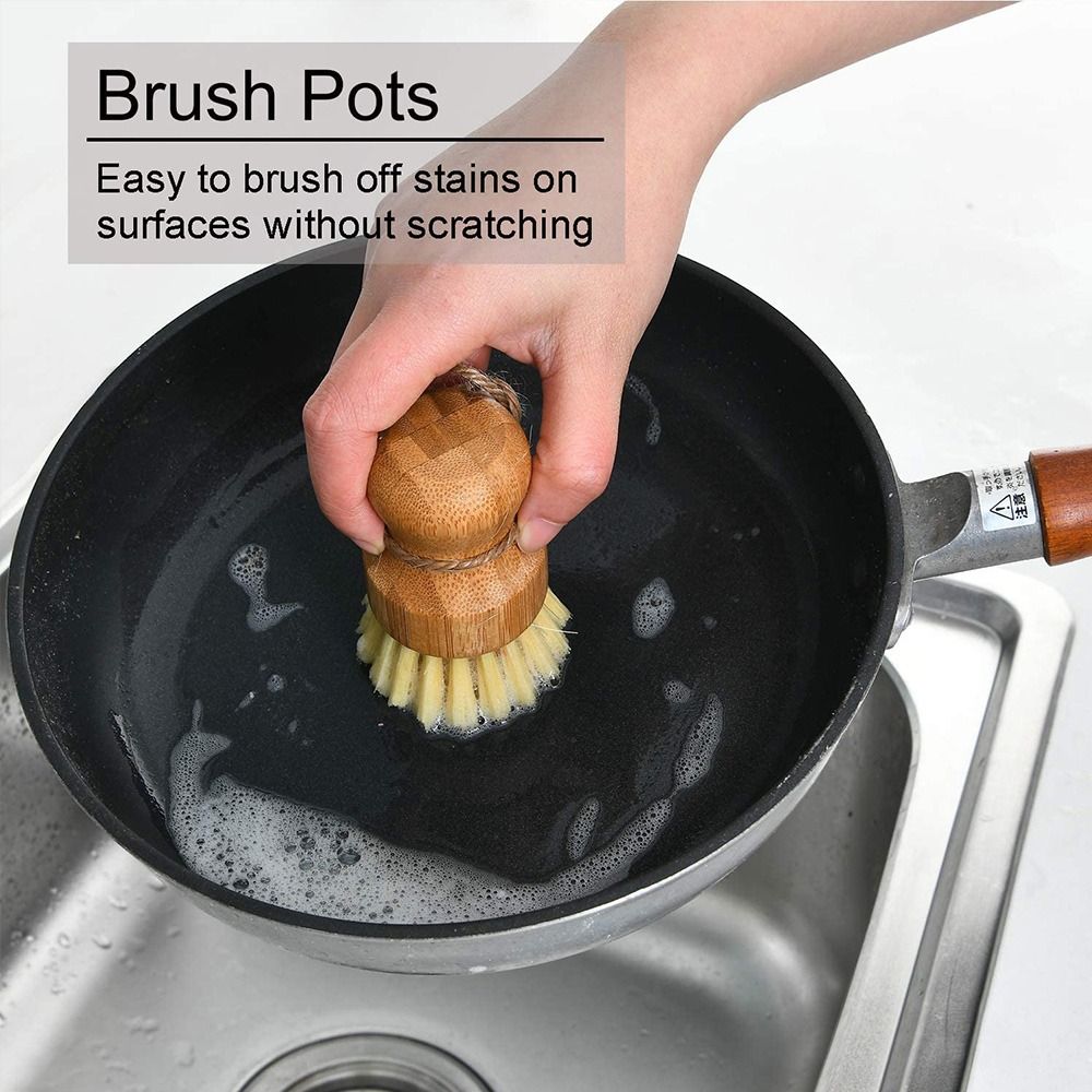 2pcs Kitchen Brush Soft Bristle Brush Pot Brush Bamboo Scrub Brush Natural  Scrub Brush Wet Cleaning Scrubber for Washing Dishes Pots