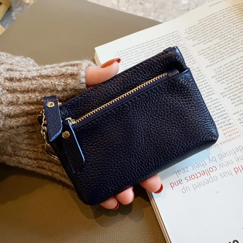 Genuine Leather Small Zero Wallet Women's Mini Key Three Layer