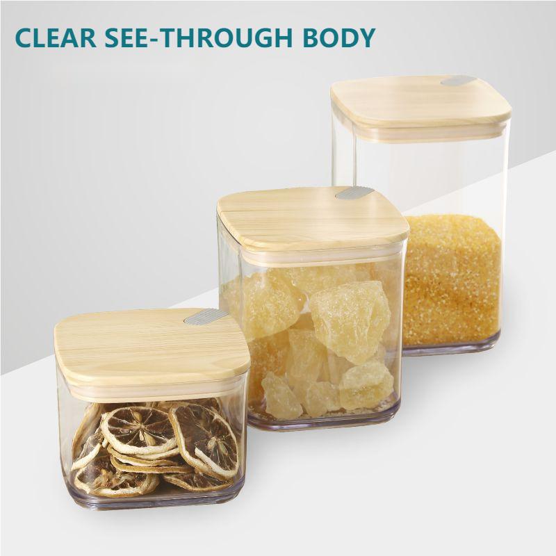 1pc Wooden Lid Air-tight Food Storage Jar For Coffee Bean & Grains