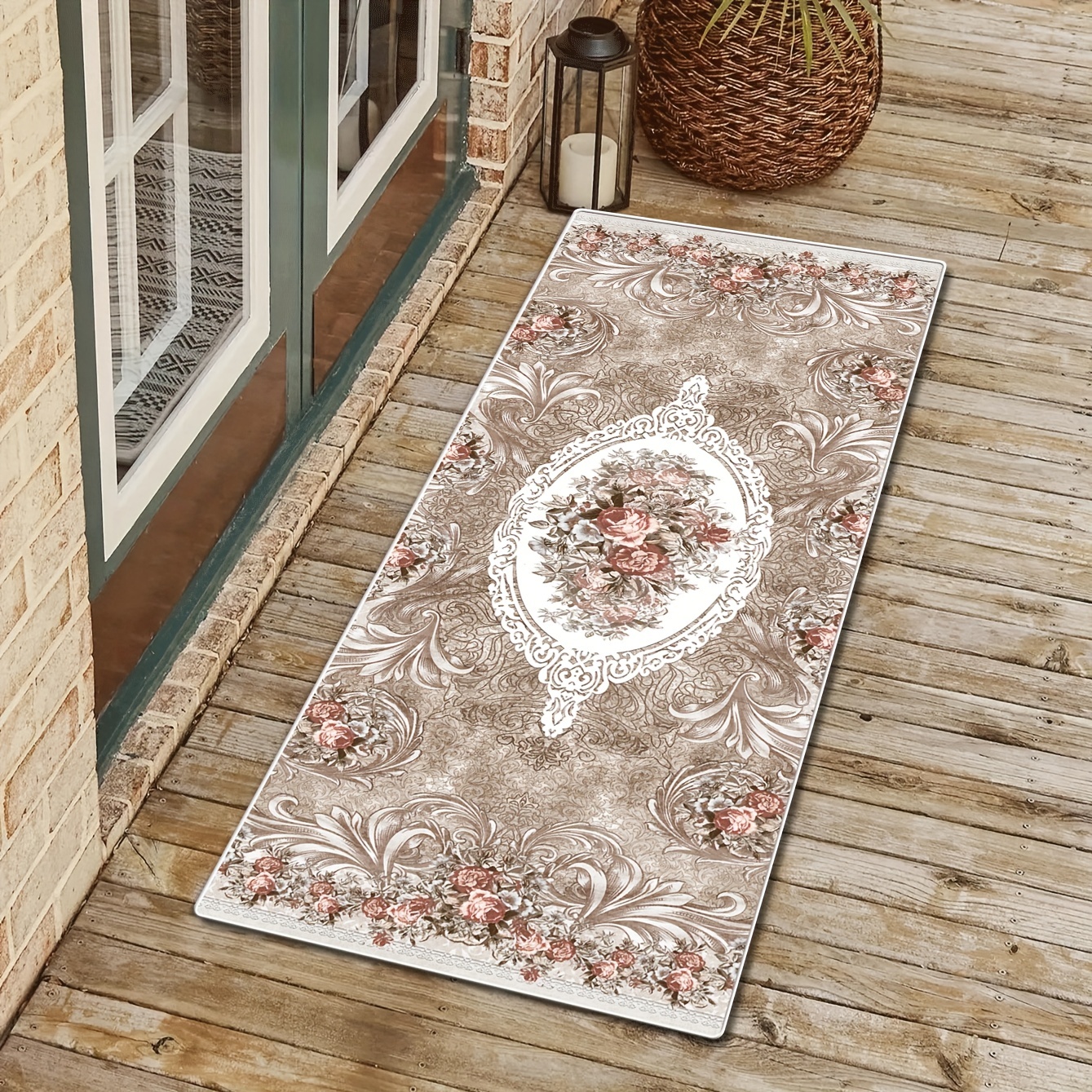 GlowSol 3'x5' Washable Entryway Rug Persian Vintage Rug Tradition Floral  Print Floor Carpet Distressed Indoor Mat for Home Decor, Brown 