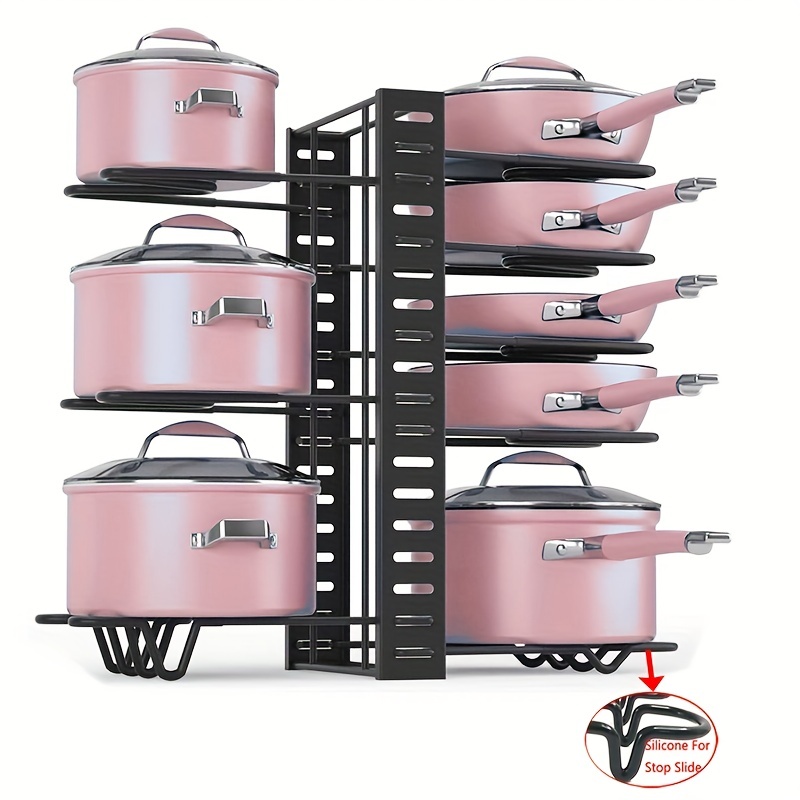 MUDEELA Pots and Pans Organizer for Cabinet, 8 Tier Pot Rack with