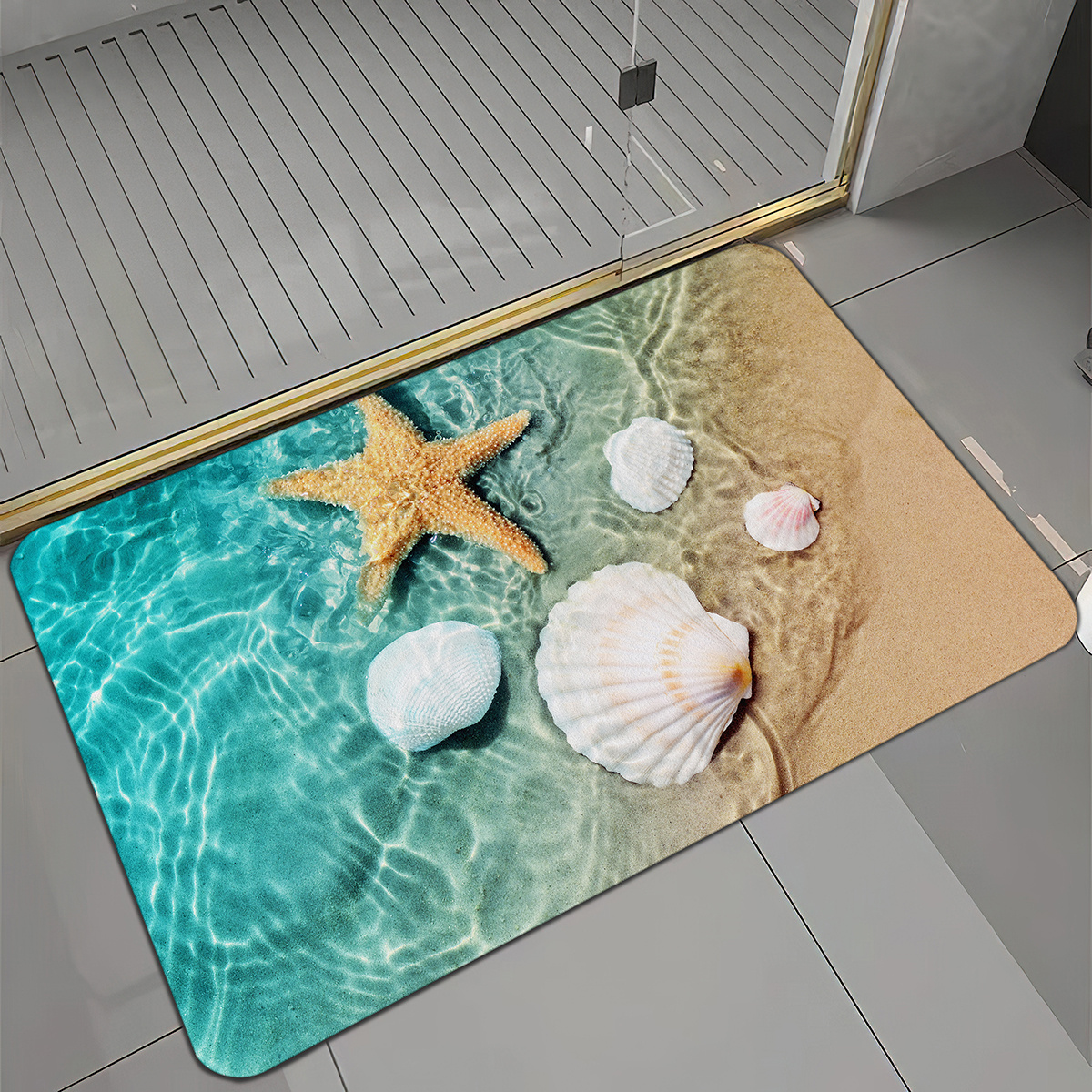 Non Slip Bath Rugs Sponge Foam for Bathroom,Durable Flannel Mat Bright 3D  Print Rug, Clearance MatS for Forlaundry Room and Kitchen, Starfish Beach