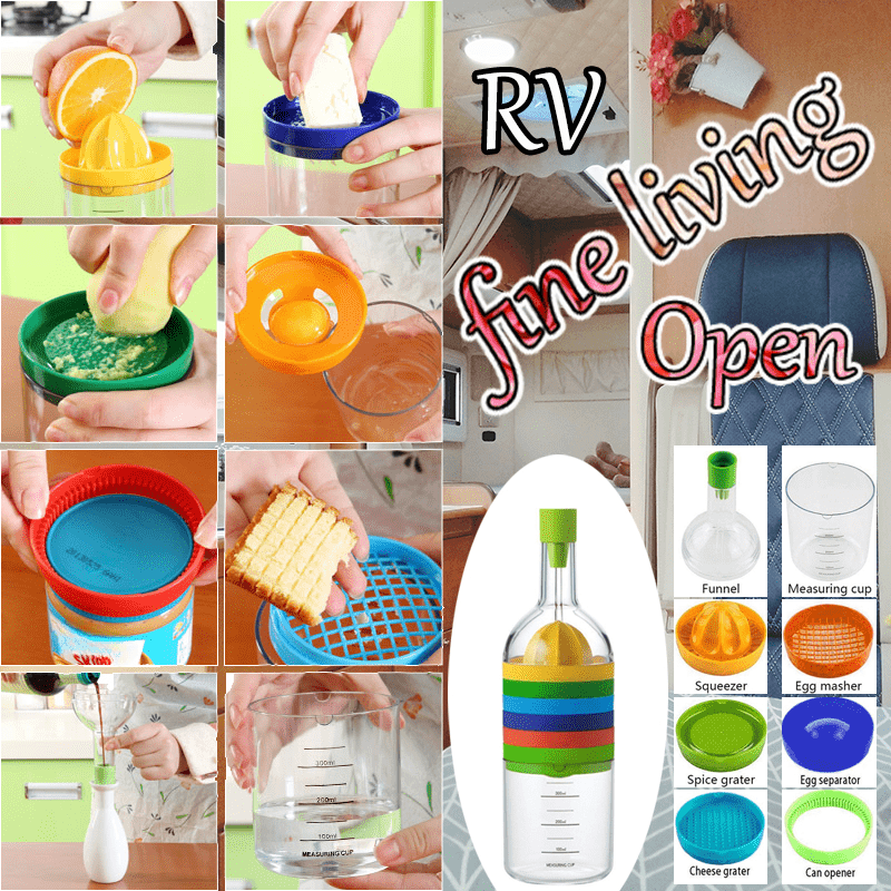 2023 New Style RV Multipurpose Function Kitchen Tool Bottle 8 In 1  Measuring Glass , Kitchen Gadget,Vegetable Cutter Fruit，Egg White Separator