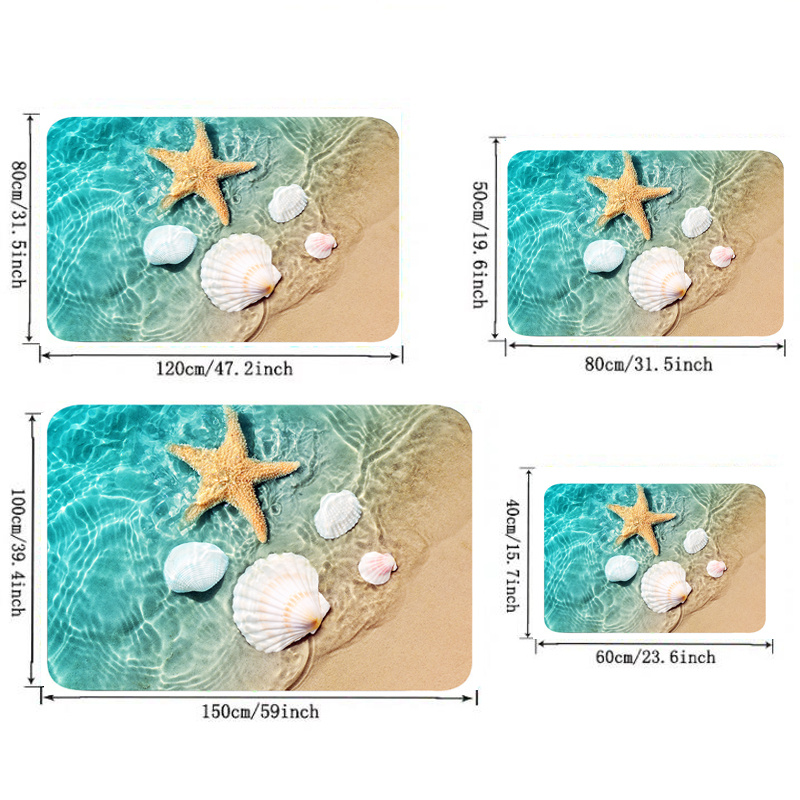шт. противоскользящий коврик для ванны спонжевой пористости с материалом из фланели, яркий 3D-принт коврика с изображением морских раковин для прачечной и кухни на пляже, ковер для украшения скалярных декораций. Детали 1.