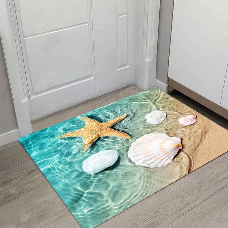 1pc non slip bath rugs sponge foam rug   flannel mat bright 3d print rug seashell print mats for laundry room and kitchen beach   scallop decor carpet details 3