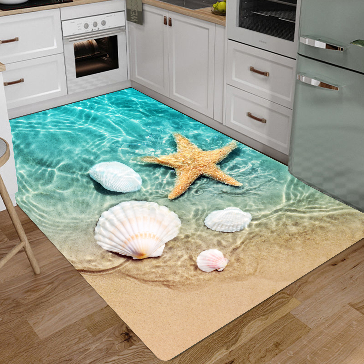 1pc non slip bath rugs sponge foam rug   flannel mat bright 3d print rug seashell print mats for laundry room and kitchen beach   scallop decor carpet details 4