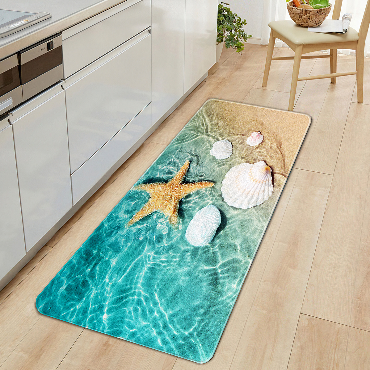 1pc non slip bath rugs sponge foam rug   flannel mat bright 3d print rug seashell print mats for laundry room and kitchen beach   scallop decor carpet details 5