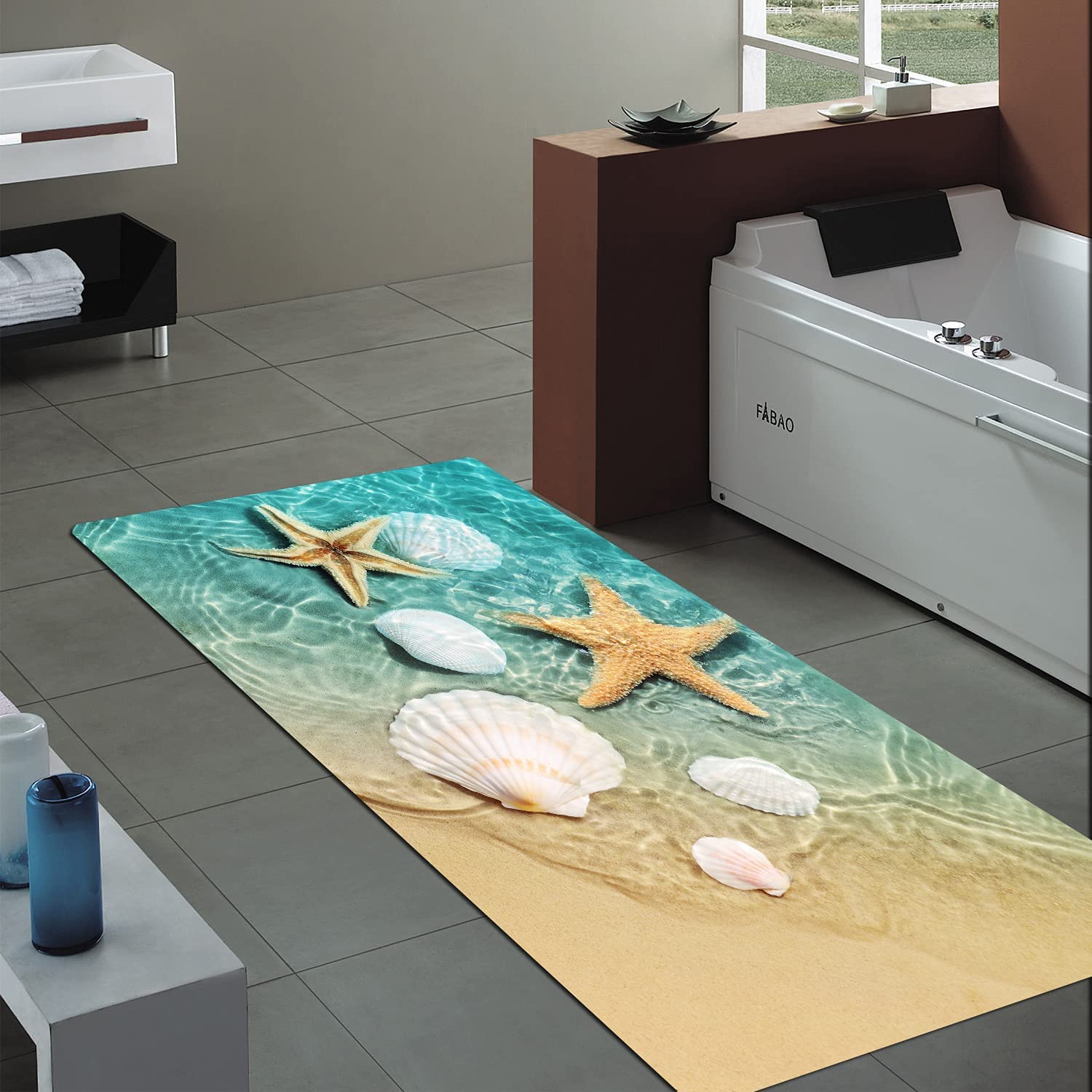 1pc non slip bath rugs sponge foam rug   flannel mat bright 3d print rug seashell print mats for laundry room and kitchen beach   scallop decor carpet details 7