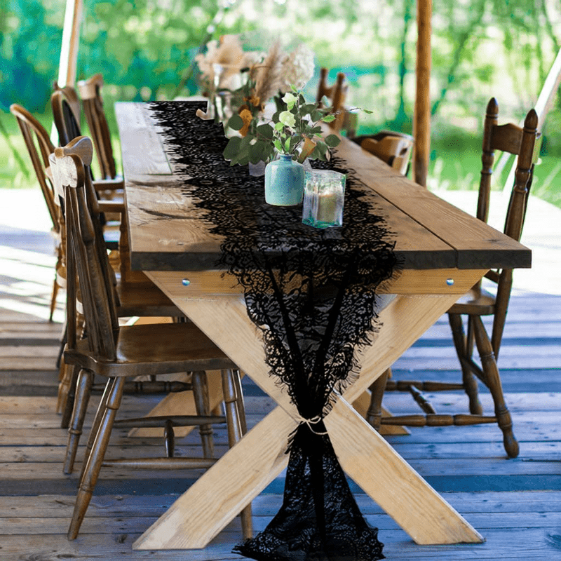 

1pc, Vintage Floral Lace Table Runner For Weddings, Holidays, And More - 14x120 Inch Black Lace Overlay For Rustic Boho Bridal Decorations And Classy Home Decor