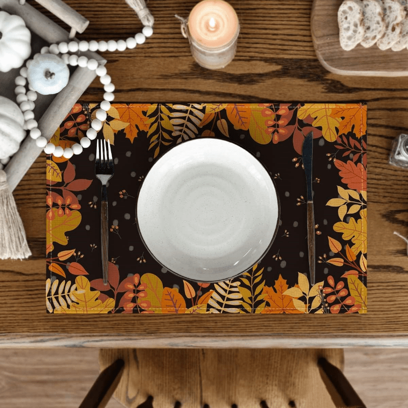Manteles individuales de otoño para mesa de comedor, juego de 4 manteles  individuales a cuadros de búfalo naranja, decoración de otoño de Acción de  Gracias de granja para interiores y exteriores