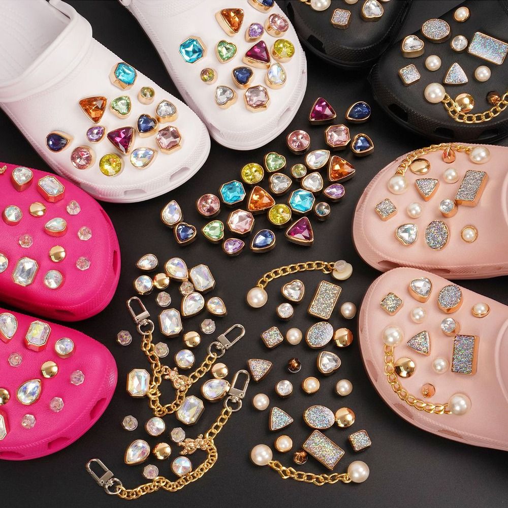 Rhinestone Bling Shoes Charm Glitter Patches For Croc Charms Crystal  Rhinestone Metal Chain Shoes Accessories Diy Buckle Pearl Shoes Flower  Decorations - Temu Austria