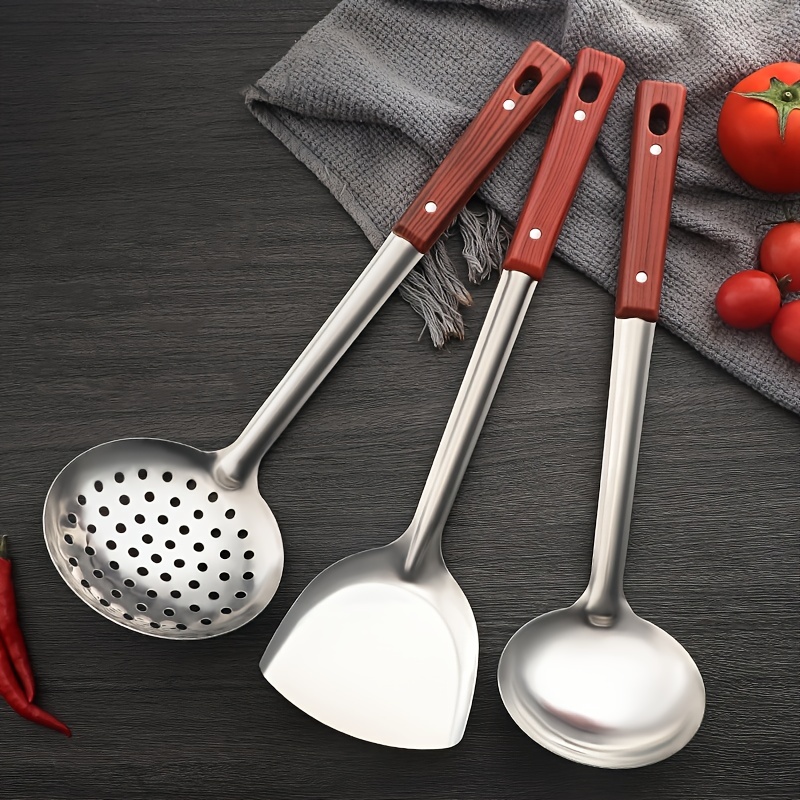 Stainless Steel Kitchen Cooking Utensils Set Wooden Handle - Temu