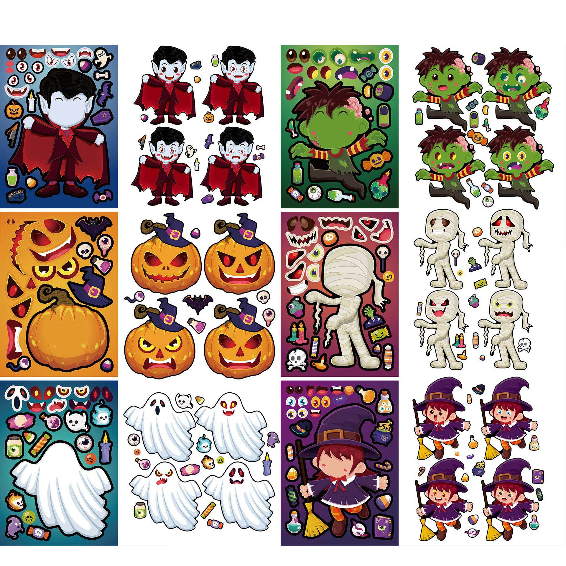 Halloween Stickers Cartoon Stickers Monster Puzzles Diy - Temu