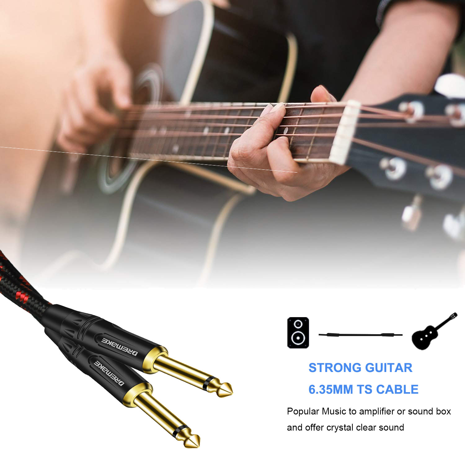 Câble de guitare, câble d'instrument 6,35 mm 1-4 pouce pour