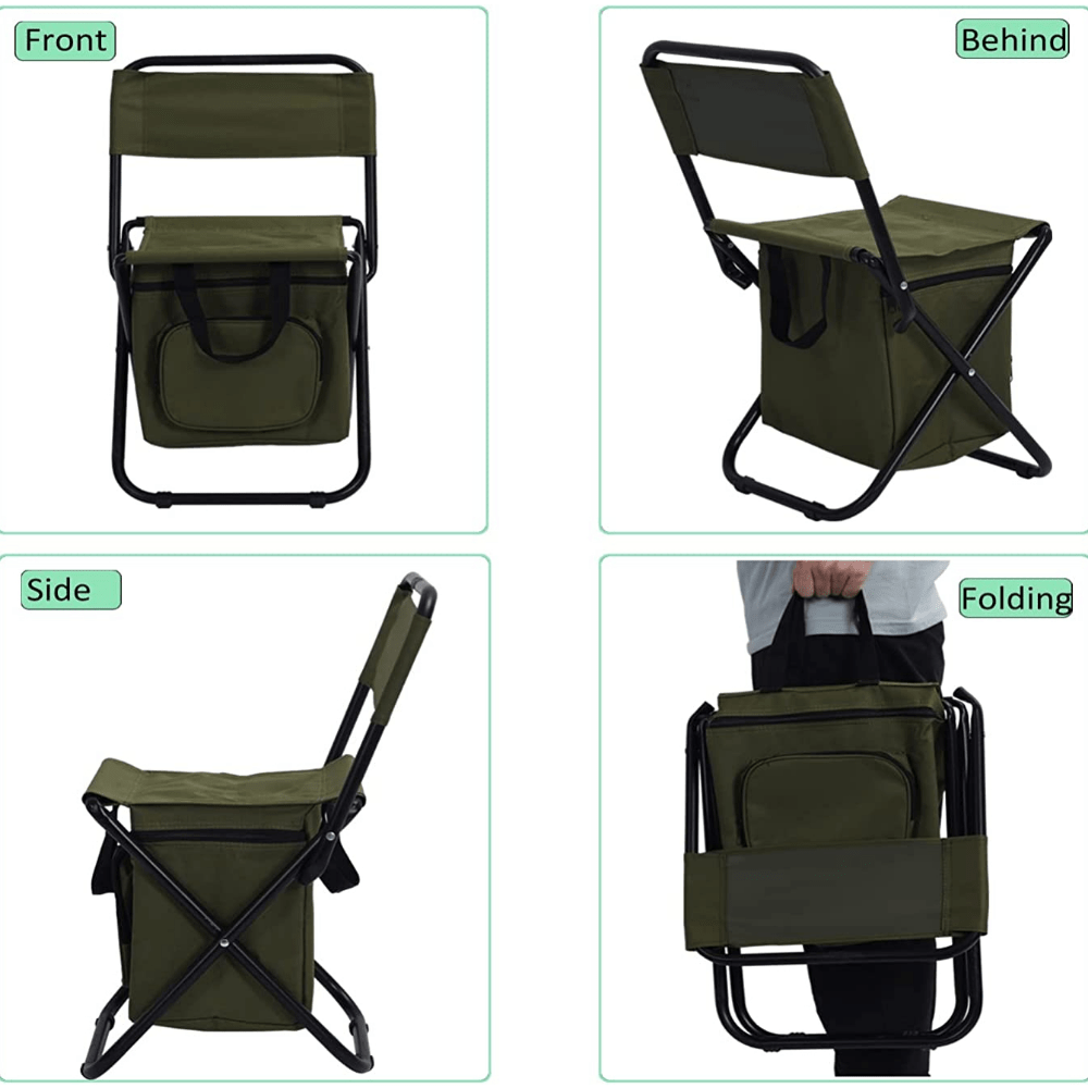 Portable Foldable Chair With Cooler Bag Lightweight Backrest Stool