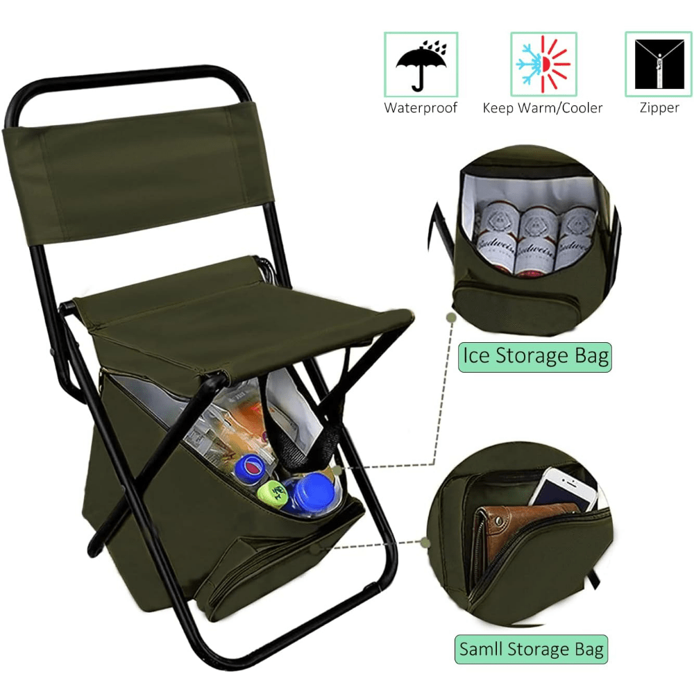 Portable Foldable Chair With Cooler Bag Lightweight Backrest Stool Compact  Folding Chair Outdoor Backrest Stool With Folding Backpack For Camping  Hunting Fishing Hiking, Don't Miss These Great Deals