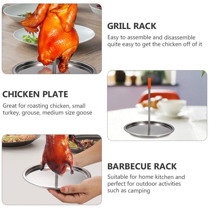 BBQ Detachable Meat Spike Roaster Stand with Drip Tray BBQ Grill for  Outdoor Camping Activity