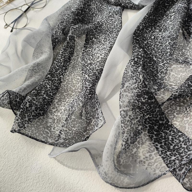Leopard Print Lightweight Scarf Chiffon Silk Feel Breathable Sunscreen Beach
