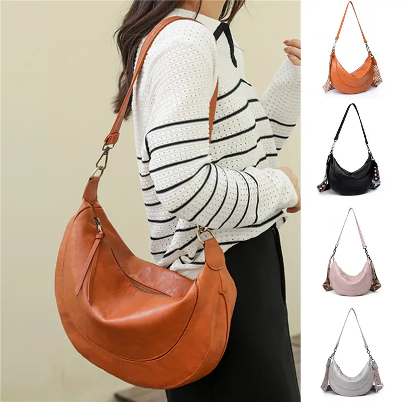 Casual Solid Color Crescent Zipper Bag, Minimalist Bag, All-match Women's Crossbody  Bag With Wide Strap - Temu Japan