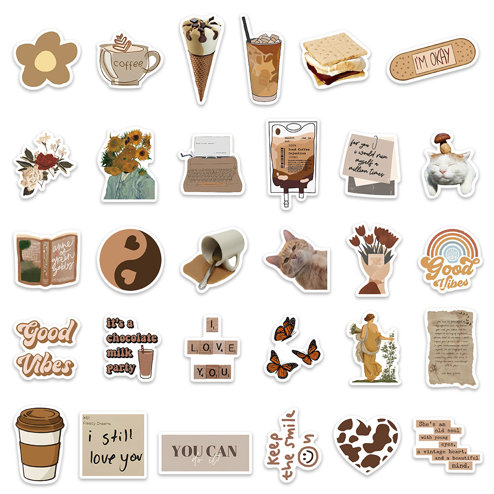Brown Vintage Stickers Aesthetic Stickers For Water Bottle - Temu