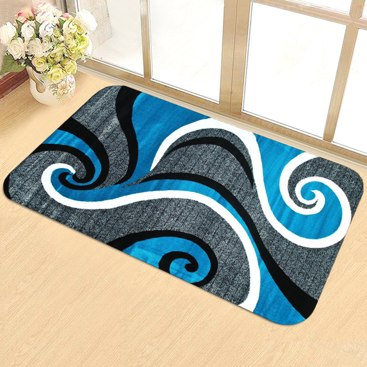 Anti-slip Kitchen Carpet Black White Marble Sea Wave Printed Entrance  Doormat Floor Mats Carpets For Living Room Bathroom Mat