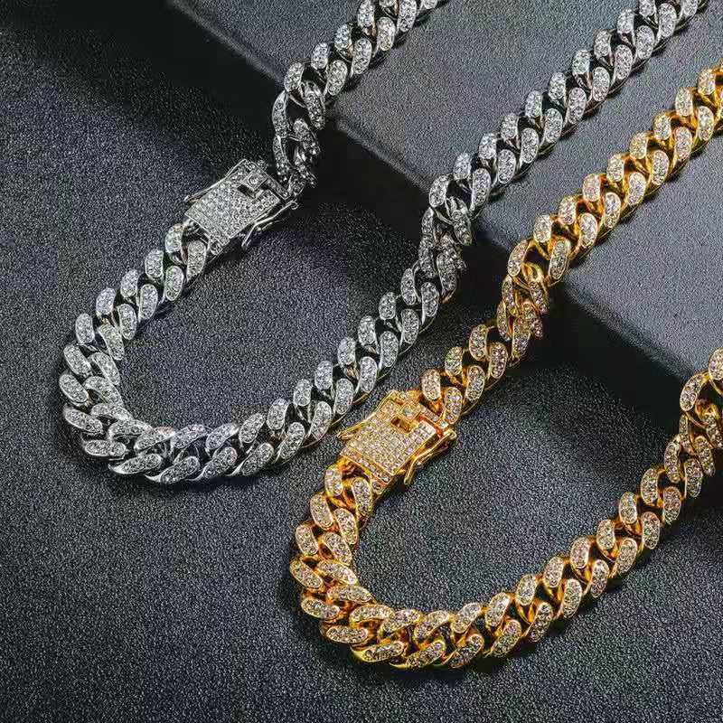 Set of Iced Out Watch Cuban Link Necklace Cuban Chain 